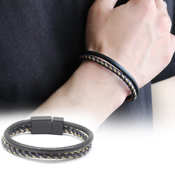 blue leather mens bracelet