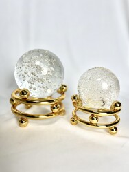  Han Home Design Set of 2 Gold stand & crystal balls Home And Office Decor 22cm & 20cm - 1