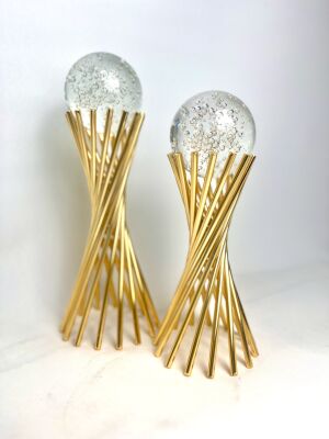 Han Home Design Set of 2 Crystal balls & Gold stand Home And Office Decor 30cm & 25cm - 1