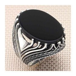 Knot Model Simple Male Sterling Silver Ring With Black Onyx And Stone - 4