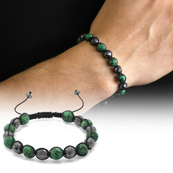 The Compass | Men Stack Beaded Bracelet | Men Knot Beaded Bracelet with Hematite Obsidian Green Rutilated Quartz Stone 19 cm / 7.5 Inches