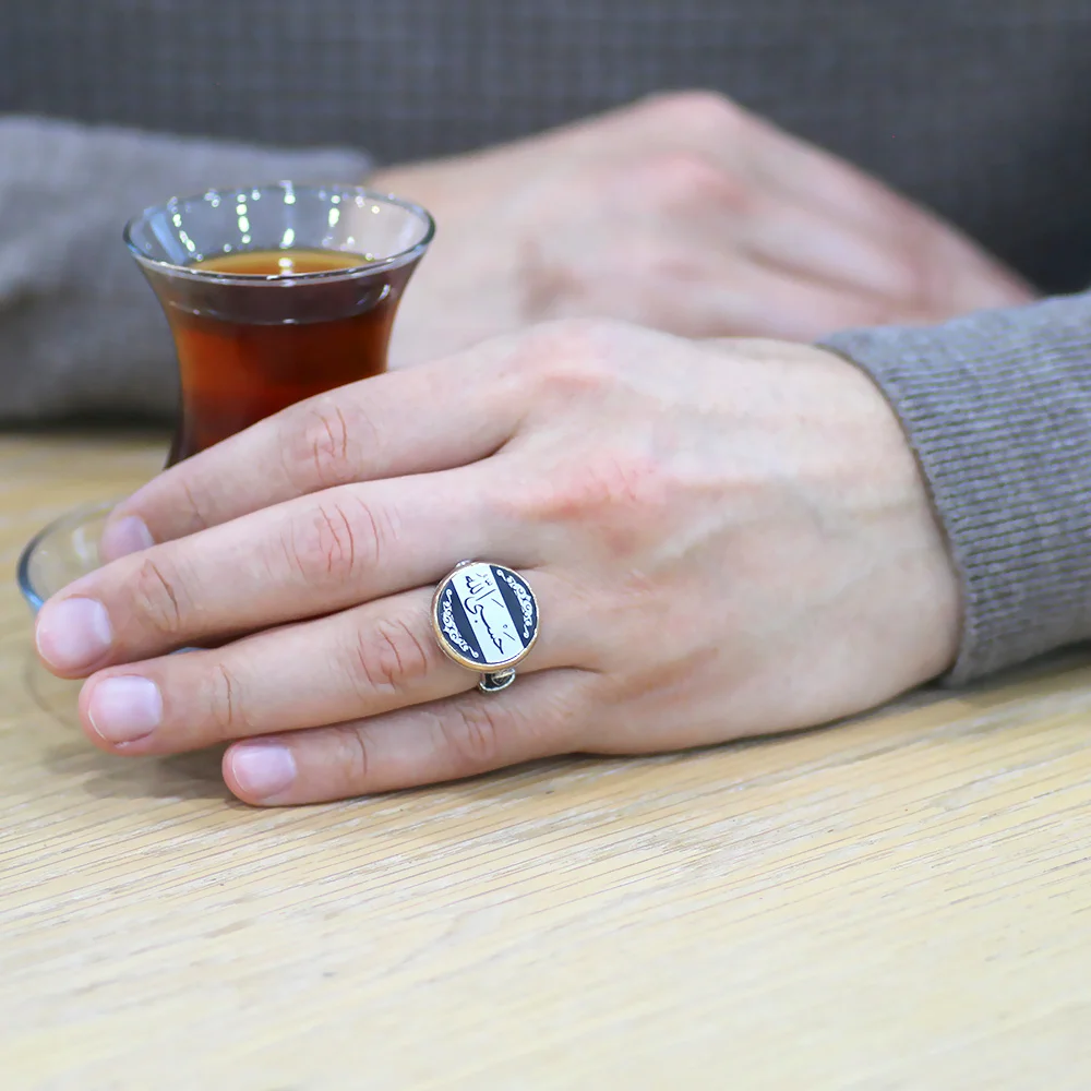 Minimal Design 925 Sterling Silver Men's Ring With Husn-i Calligraphy 