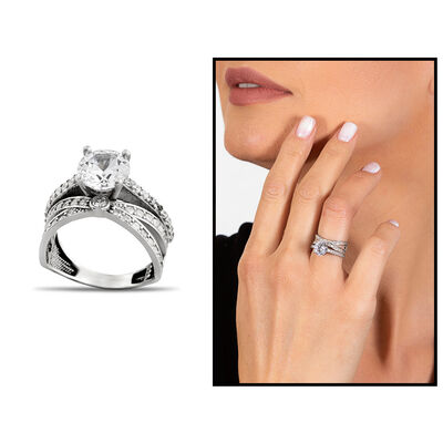 Women's 925 Sterling Silver Solitaire Ring With Cat's Eye Zircon Stone - 1