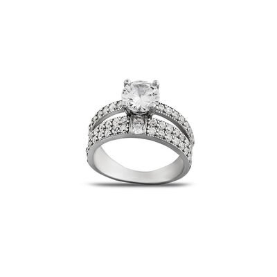 Women's 925 Sterling Silver Solitaire Ring With Zircon Stone Double Row Design - 5