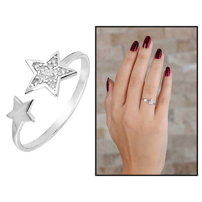 Women's 925 Sterling Silver Zircon Stone Star Design Ring Rings